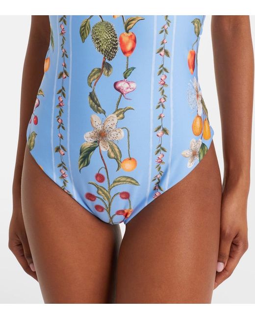 Agua Bendita Blue Ajonjoli Printed Ruffled Swimsuit