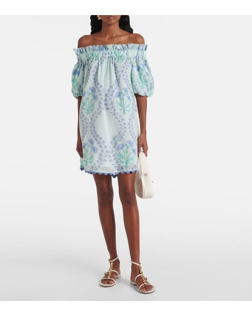 Vestido Corto De Algodon Con Hombros Descubiertos Juliet Dunn de color Blue