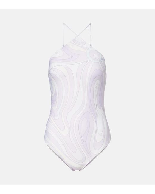 Emilio Pucci White Marmo Halterneck Swimsuit