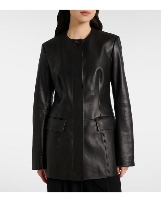 Totême Black Collarless Leather Jacket
