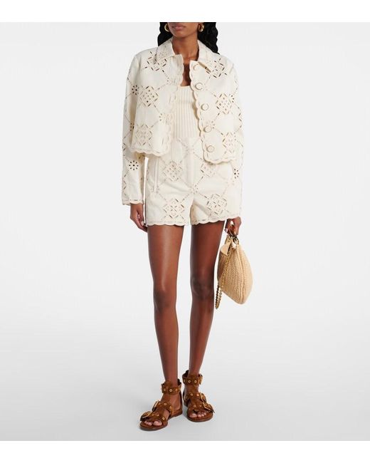 Veronica Beard Natural Adelaide Laser-Cut Cropped Cotton Jacket