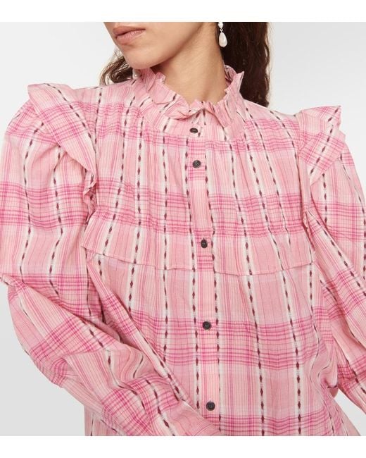 Isabel Marant Pink Idety Checked Cotton Blouse