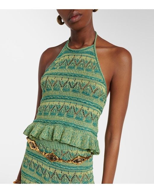 Etro Green Crochet Halterneck Cotton Top