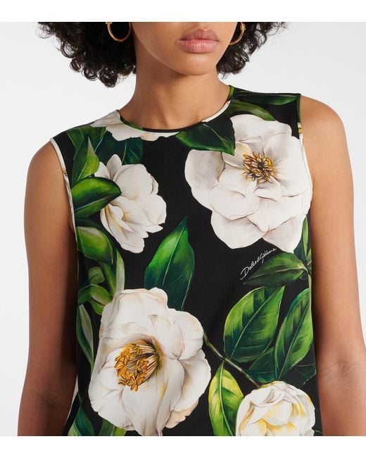 Dolce & Gabbana Green Floral Print Sleeveless Top