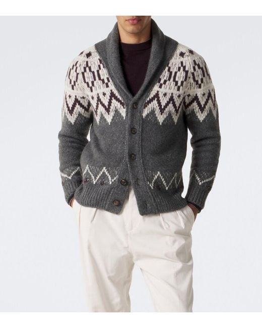 Eleventy Gray Cashmere And Silk Jacquard Cardigan for men