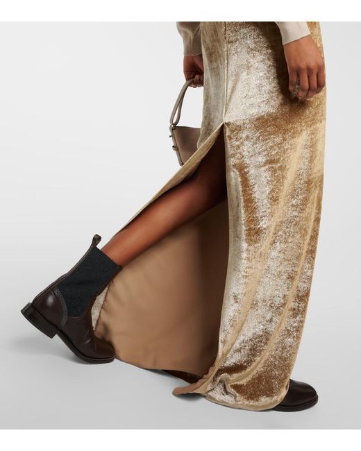Brunello Cucinelli Natural High-Rise Velvet Maxi Skirt