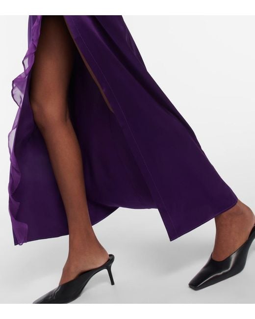 DIDU Purple Asymmetric Silk Satin Maxi Skirt