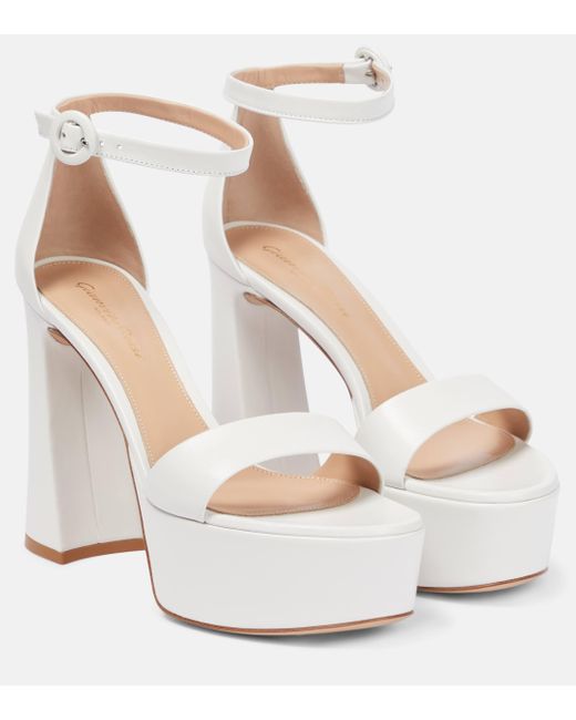 Gianvito Rossi White Bridal Holly Leather Platforms Sandals