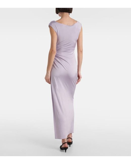 Magda Butrym Purple Draped Floral-Applique Jersey Maxi Dress
