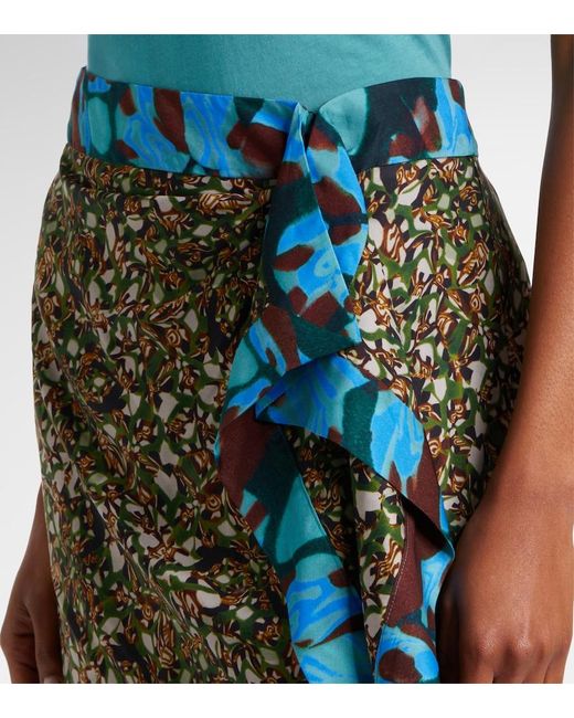 Dries Van Noten Green Printed Ruffled Midi Skirt