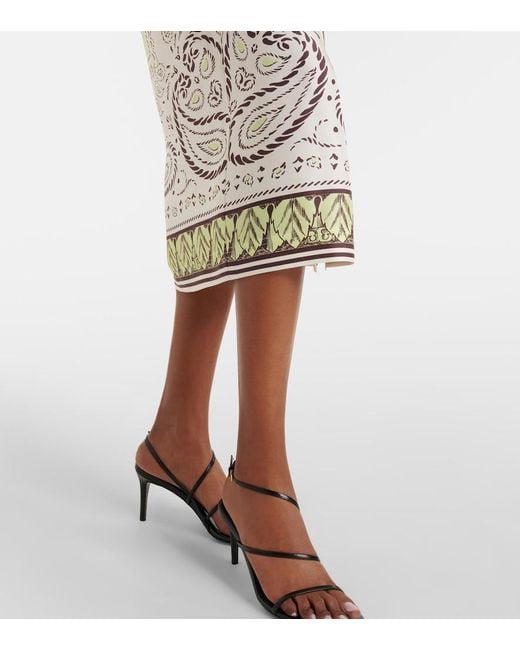 Tory Burch White Belted Printed Silk Midi Dress