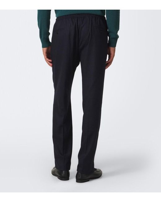 Rubinacci Blue Virgin Wool Straight Pants for men