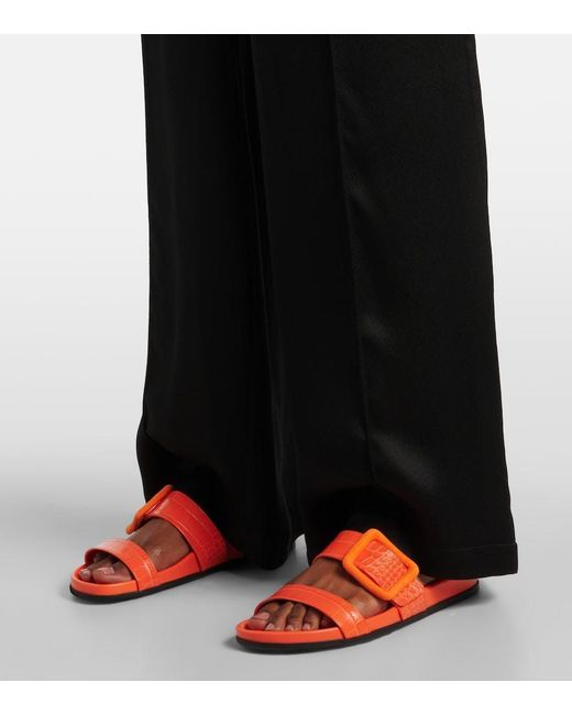 Manolo Blahnik Red Mayfu Leather Slides