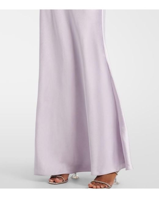 Self-Portrait White Floral-Applique Satin Maxi Dress