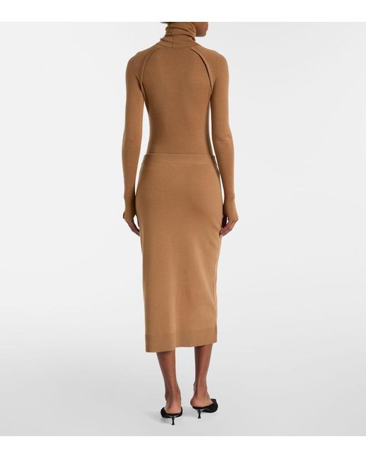 Victoria Beckham Brown Wool-Blend Midi Skirt