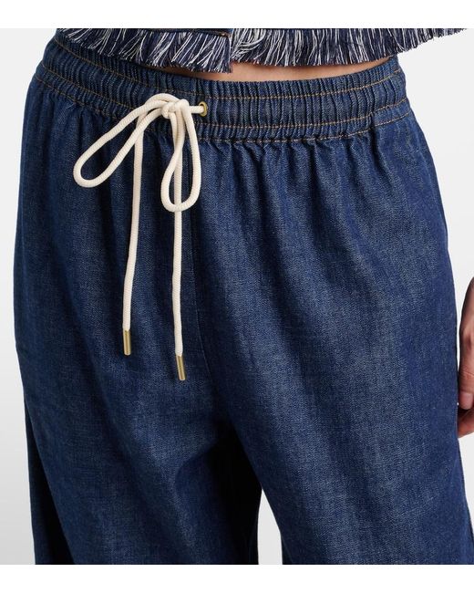 Zimmermann Blue Rhiannon Fringed Denim Wide-Leg Jeans
