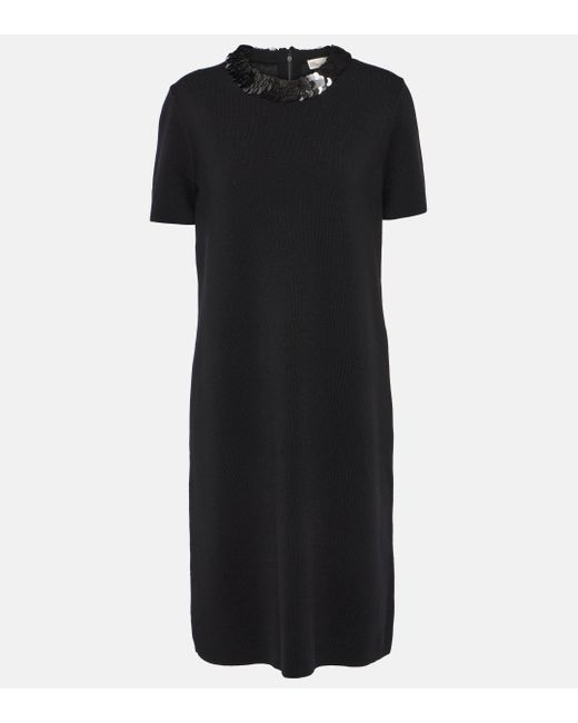 Tory Burch Black Sequined Wool-blend Midi Dress