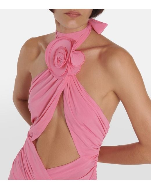 Magda Butrym Pink Floral-Applique Silk-Blend Minidress