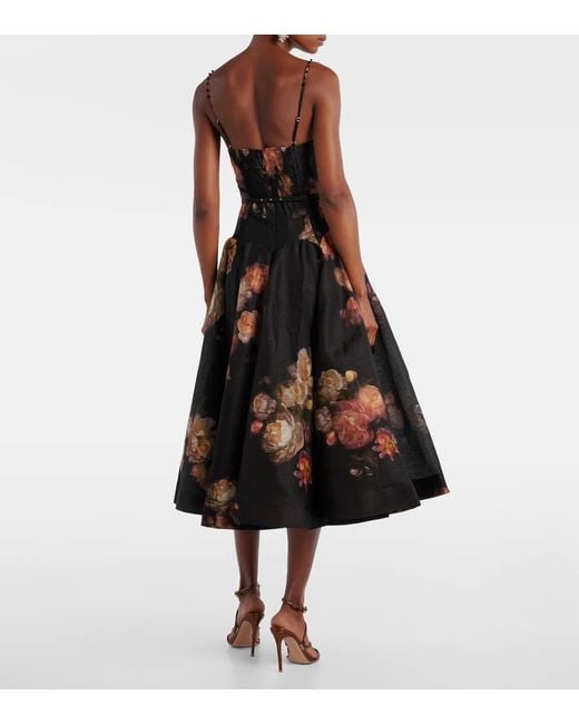 Zimmermann Black Hypnotic Linen And Silk Organza Midi Dress