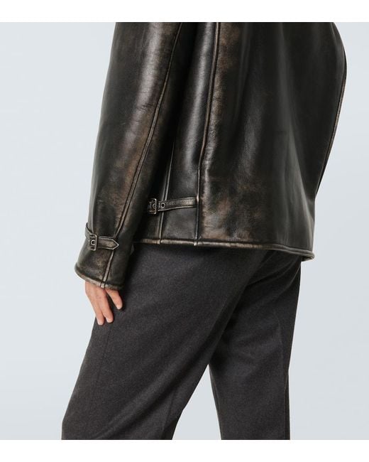 Prada Black Shearling-Trimmed Leather Jacket for men