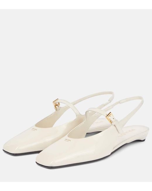 Prada White Patent Leather Slingback Flats