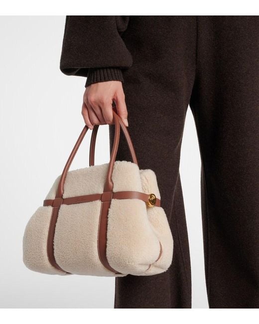 Loro Piana Natural Ghiera Small Shearling-Trimmed Tote Bag