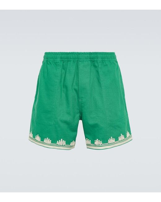 Bode Bestickte Shorts Ripple aus Baumwolle in Green für Herren