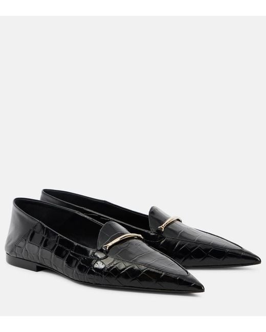 Victoria Beckham Black Morsetto Croc-Effect Leather Loafers