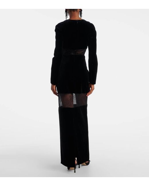 Robe Longue En Velours Et Dentelle Nina Ricci en coloris Black