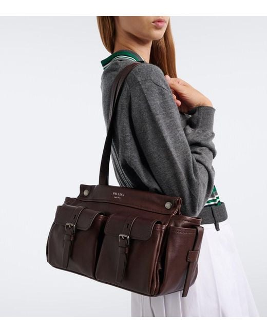 Prada Brown Route Medium Leather Tote Bag