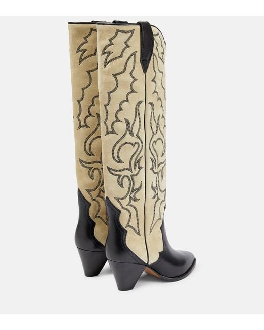 Isabel Marant Natural Leila Leather And Suede Cowboy Boots