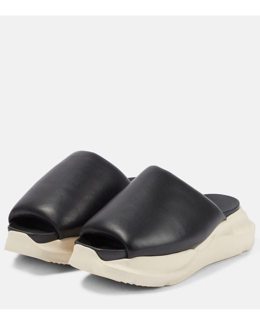 Rick Owens Black Geth Padded Leather Platform Sliders