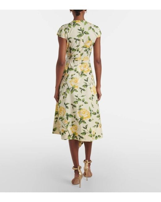 Oscar de la Renta Metallic Floral Cotton-Blend Poplin Midi Dress