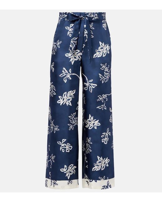 Max Mara Blue Cinzia High-Rise Silk Wide-Leg Pants