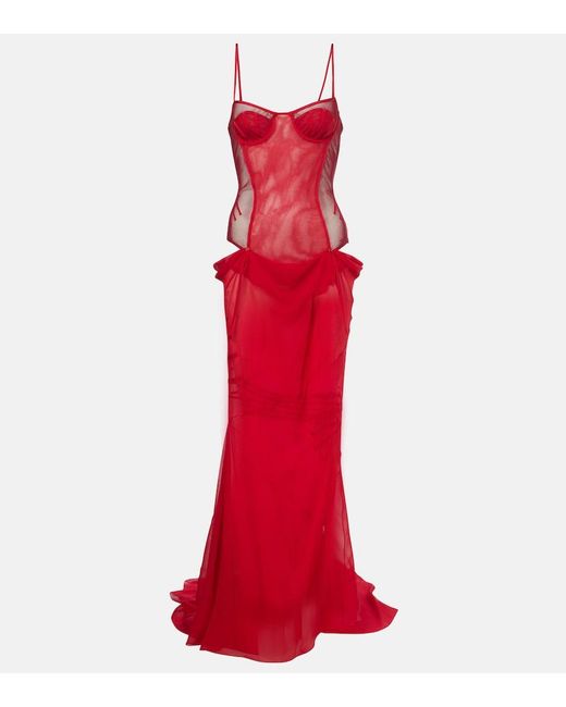 Vestido Bustier De Chifon Con Aberturas The Attico de color Red