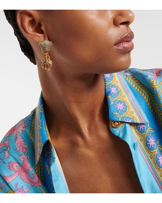 Versace Metallic La Medusa Embellished Drop Earrings