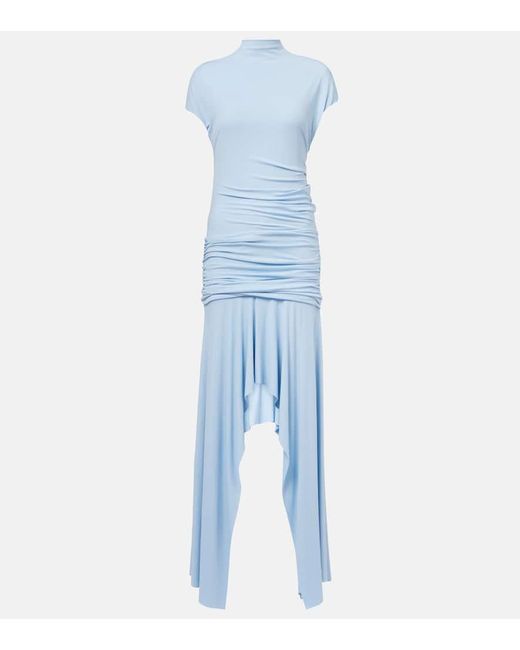 Acne Blue Asymmetric Gathered Jersey Cocktail Dress