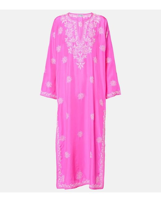 Juliet Dunn Pink Embroidered Silk Kaftan