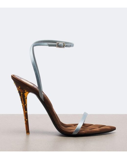 Saint Laurent White Ivresse Embellished Quilted Satin Sandals
