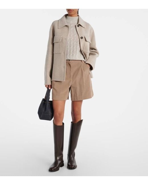 Brunello Cucinelli Natural High-Rise Cotton Corduroy Shorts