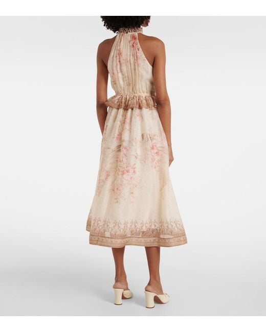 Zimmermann Natural Illuminate Floral Linen And Silk Midi Dress