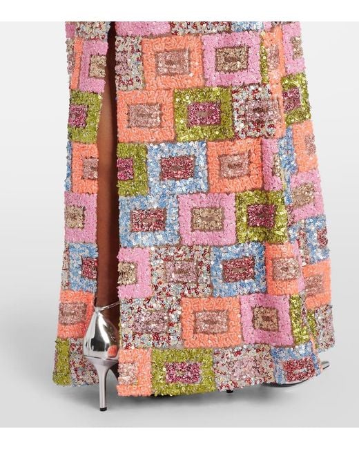 ‎Taller Marmo White Sequined One-Shoulder Gown