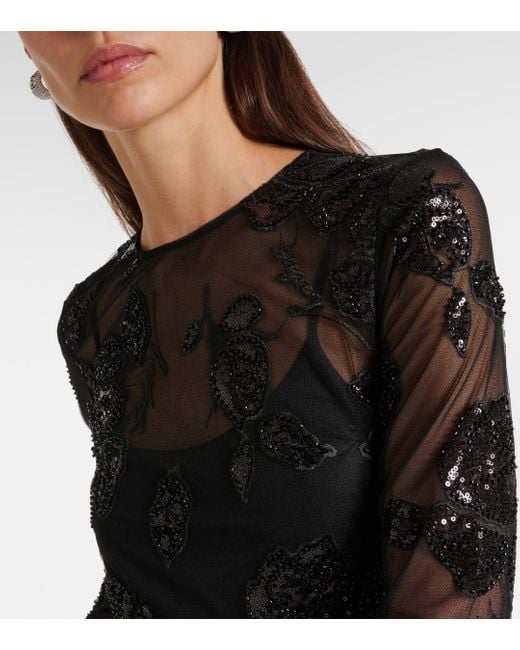 ROTATE BIRGER CHRISTENSEN Black Embellished Mesh Maxi Dress