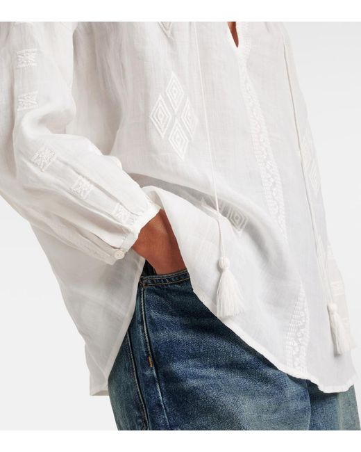 Nili Lotan White Embroidered Ramie Blouse