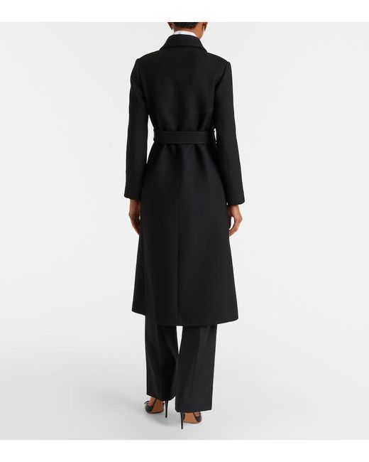 Valentino Black Vgold Belted Wool And Silk Coat