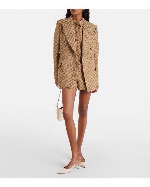 Gucci Brown Gg Canvas Double-Breasted Blazer