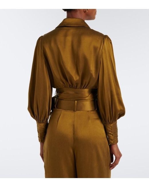 Zimmermann Green Silk Satin Wrap Top