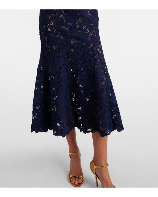 Self-Portrait Blue Belted Lace Midi Dress