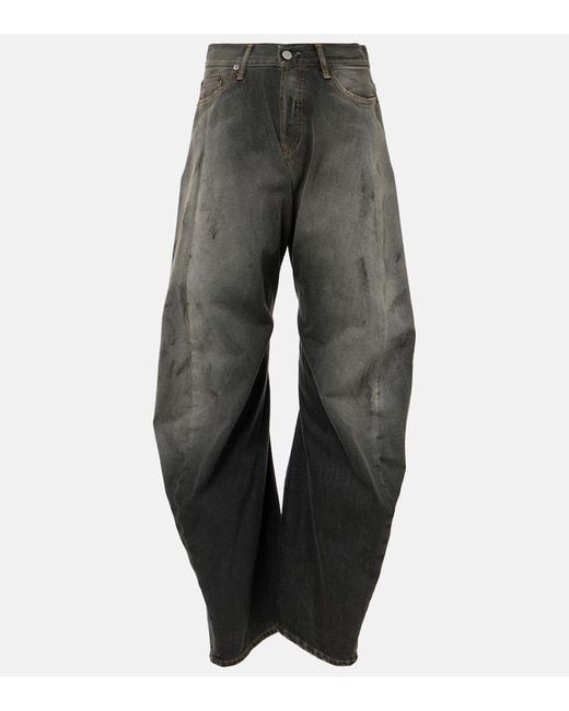 Acne Gray 2006F Distressed Low-Rise Wide-Leg Jeans