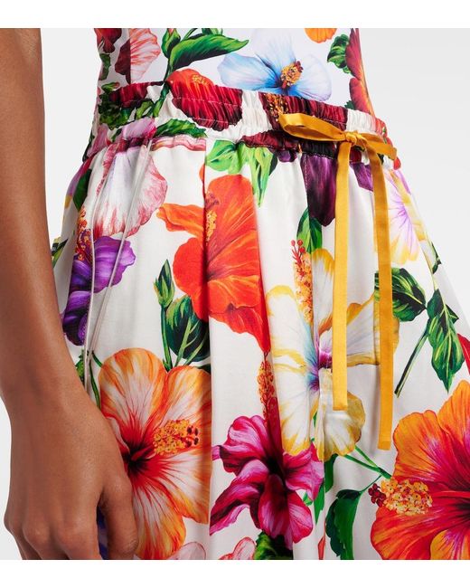 Dolce & Gabbana Red Floral Silk-Blend Satin Palazzo Pants